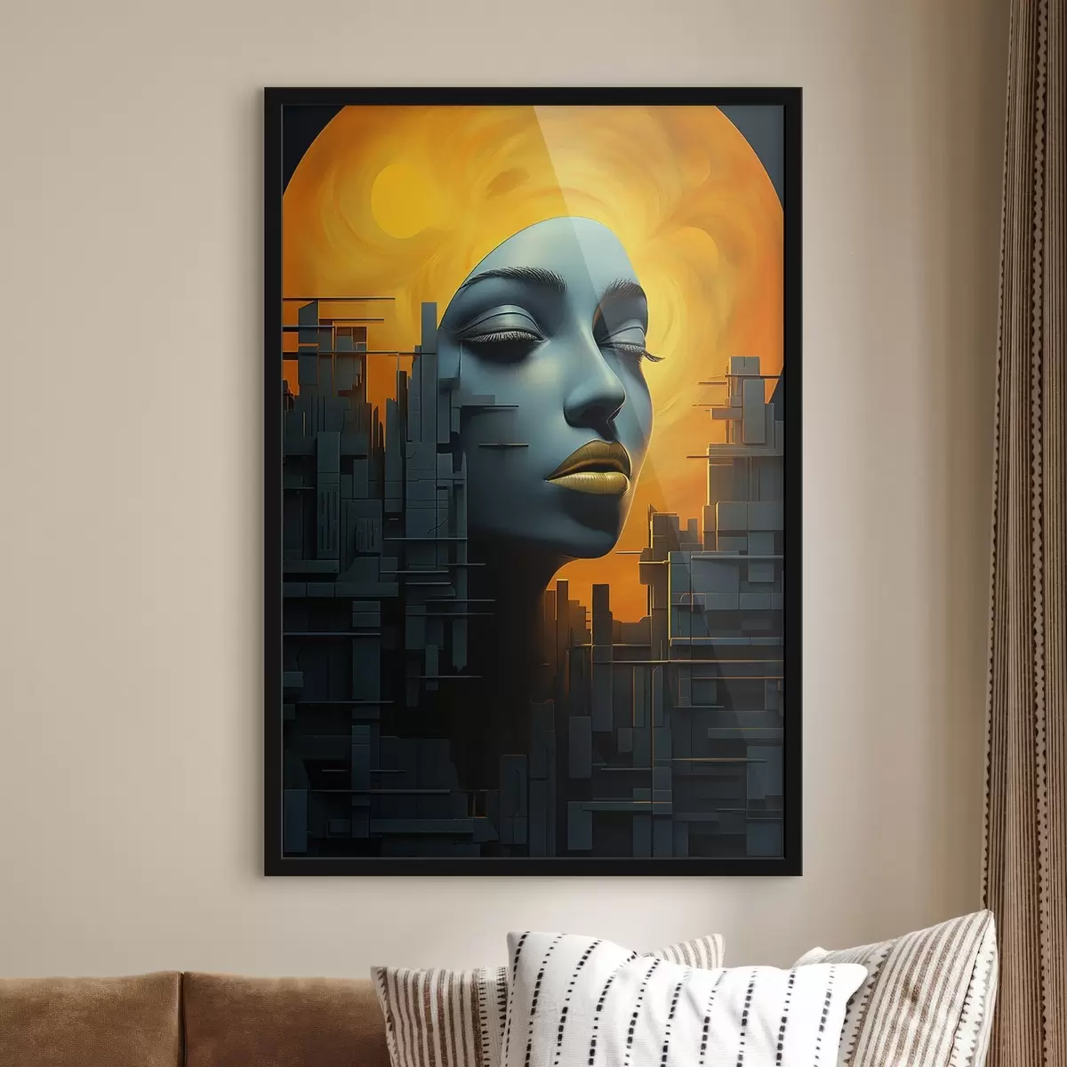 Poster Persone, viso di ragazza città su sfondo astratto f45342