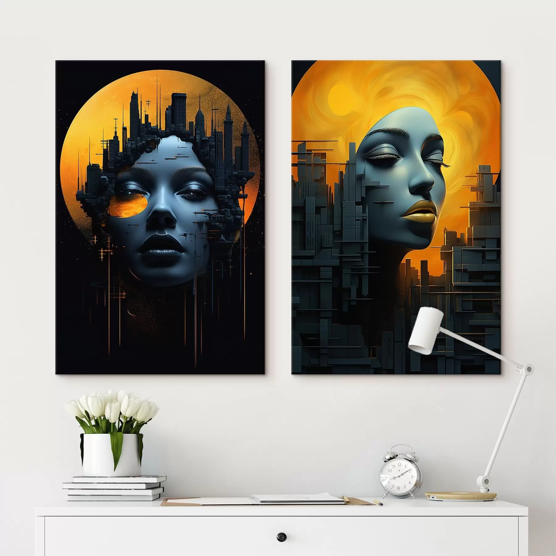 carta da parati Ritratto di una ragazza su uno sfondo astratto di città nr. m00618