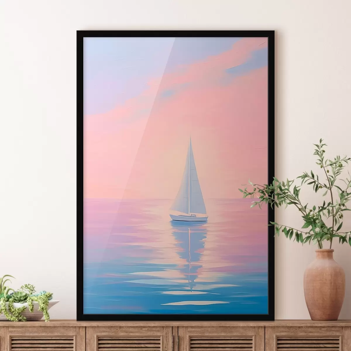 Poster Barca a vela in mare al tramonto f45428