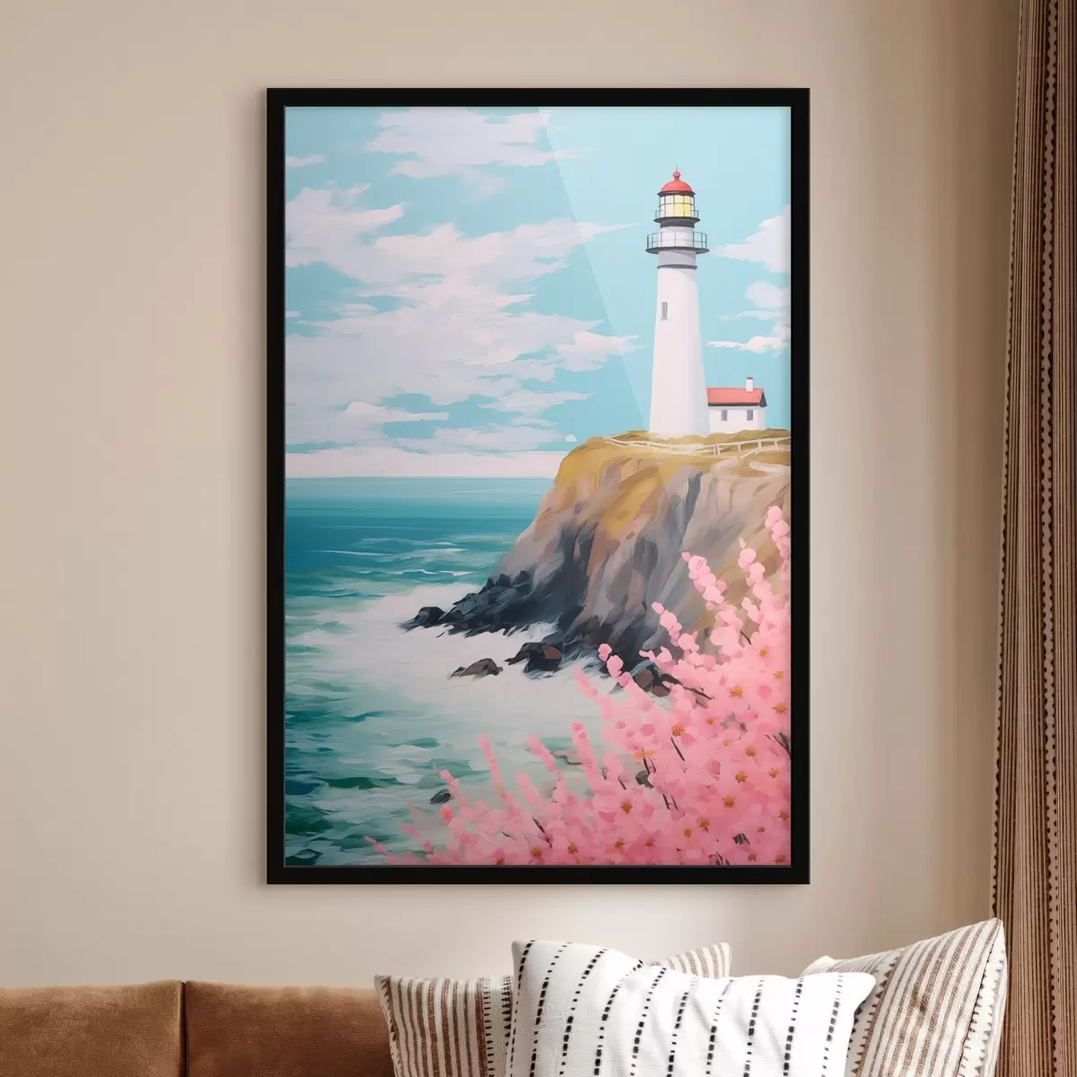 Poster Faro su una scogliera in riva al mare f45435