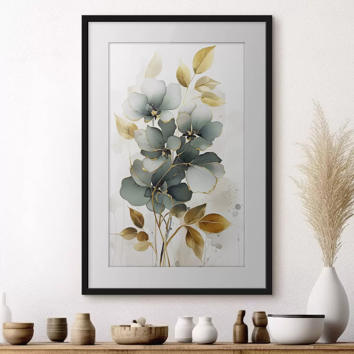 Poster Ramo astratto con fiori e foglie f45367