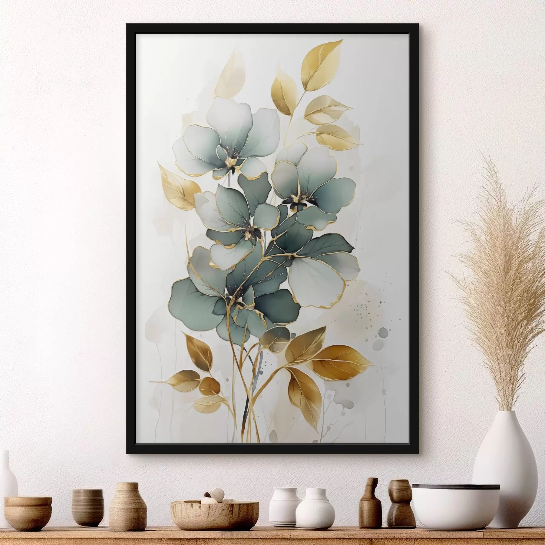 carta da parati Ramo astratto con fiori e foglie nr. f45367