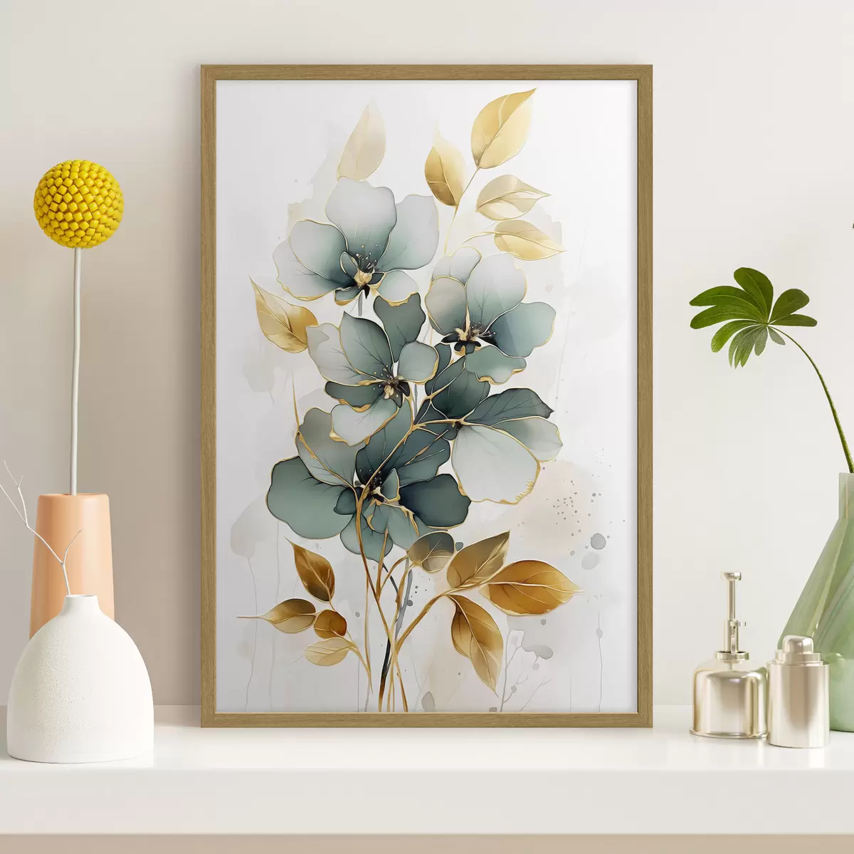 Poster Ramo astratto con fiori e foglie f45367