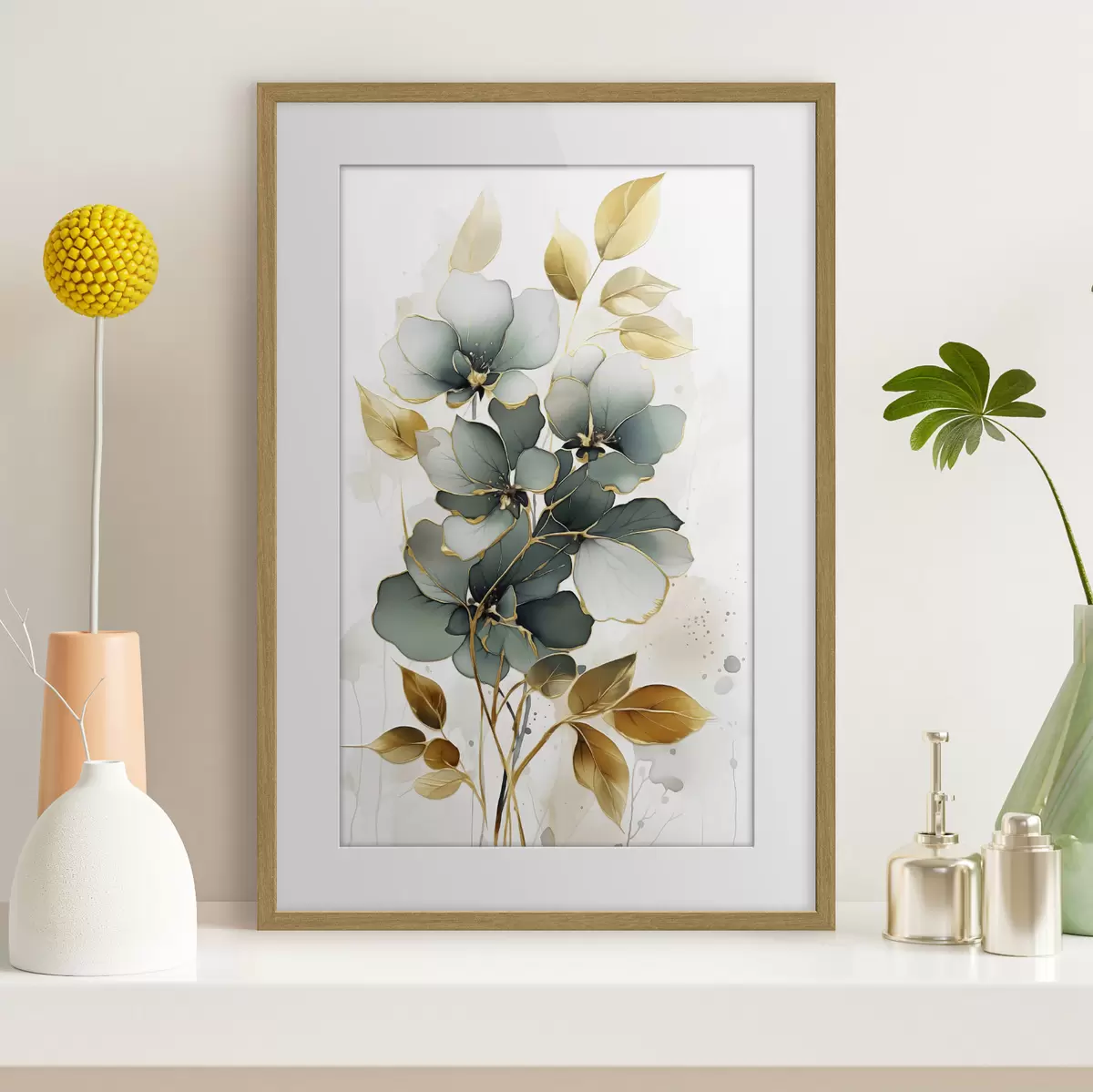 Poster Ramo astratto con fiori e foglie f45367