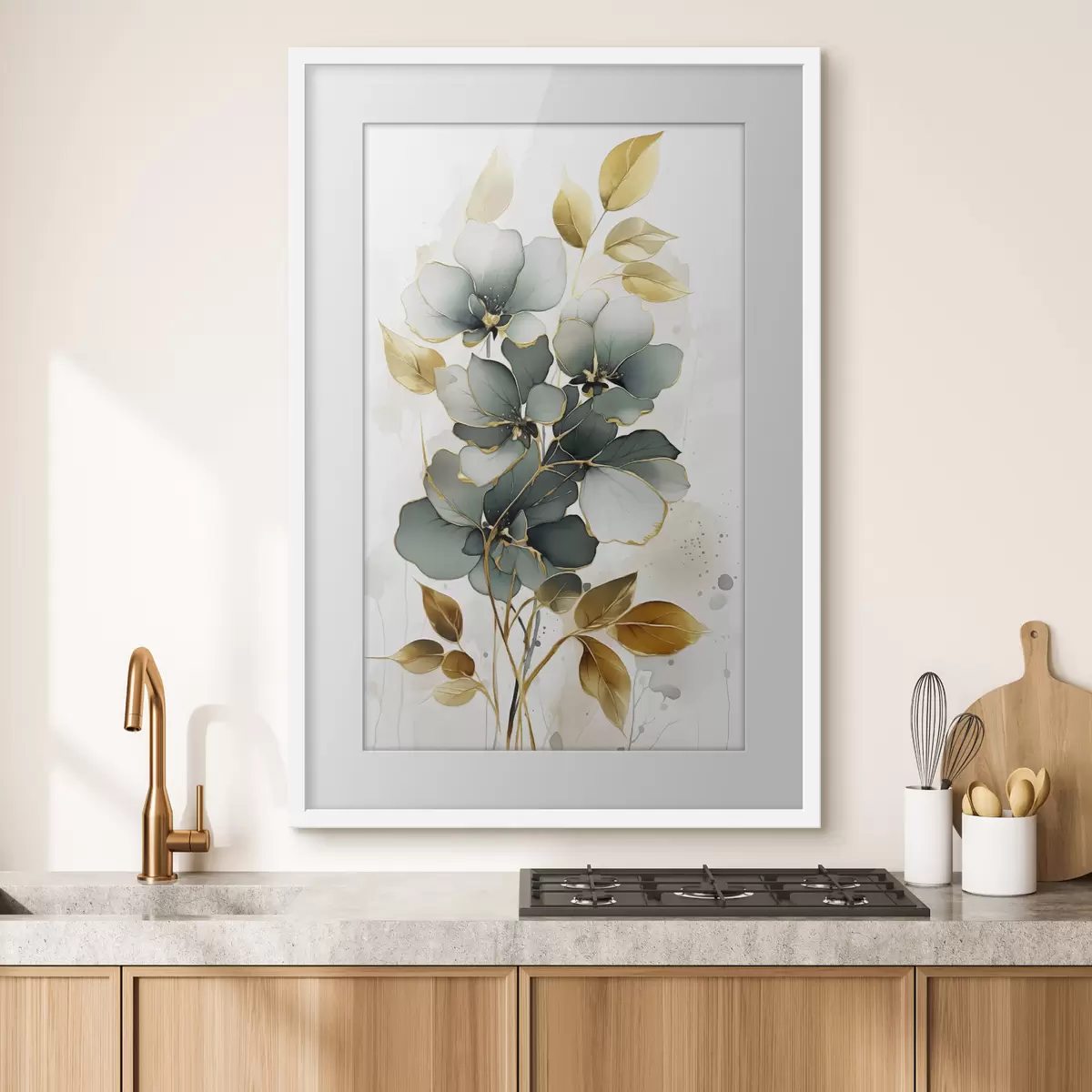 Poster Ramo astratto con fiori e foglie f45367