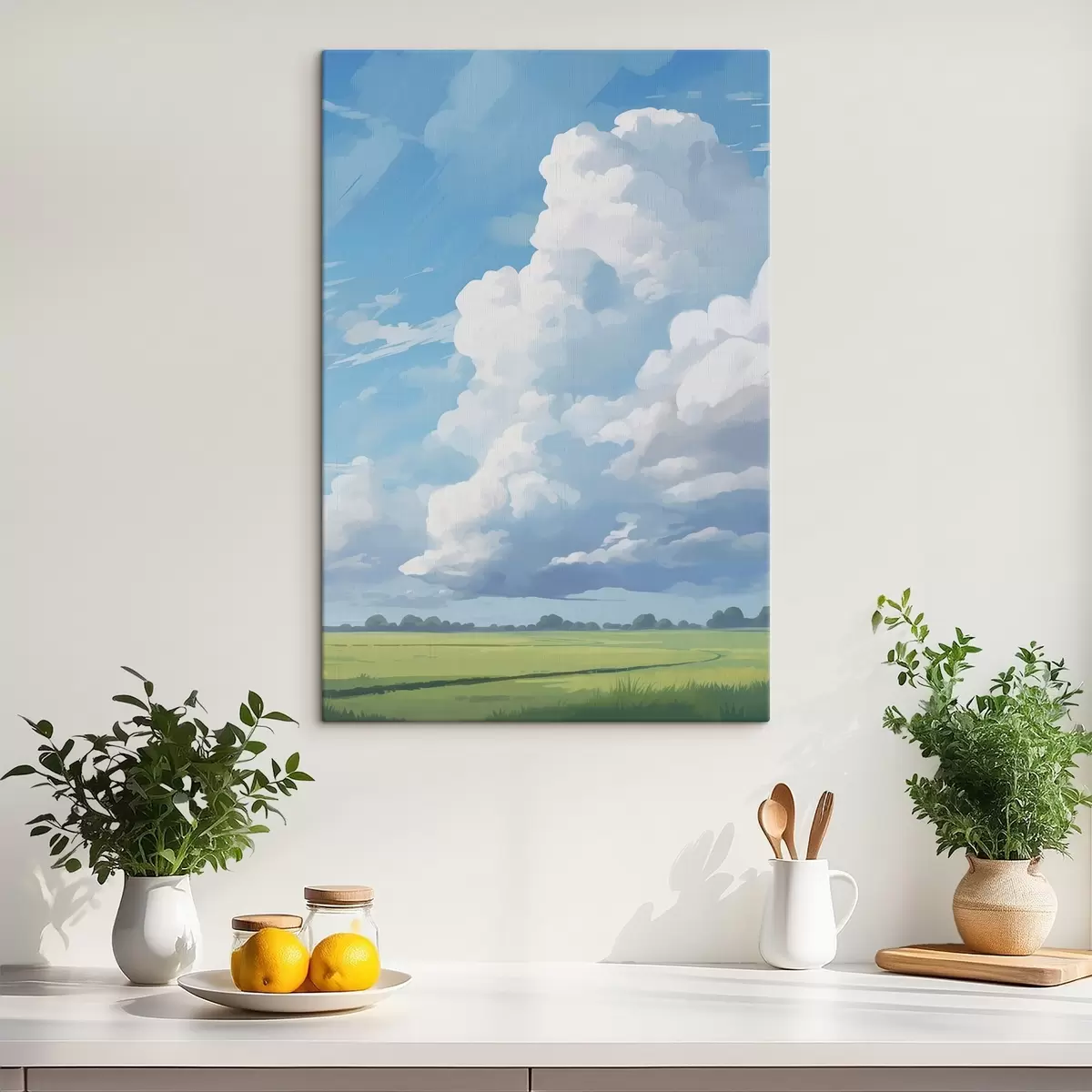 carta da parati Campo contro il cielo con enormi nuvole nr. s45453