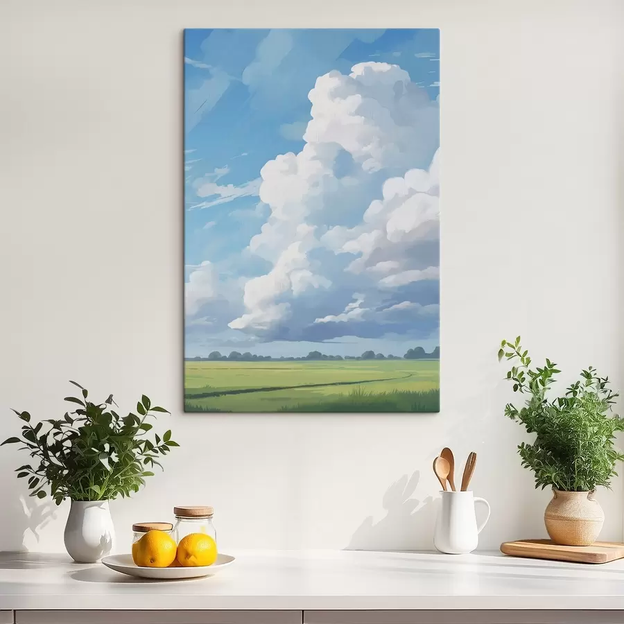 carta da parati Campo contro il cielo con enormi nuvole nr. s45453