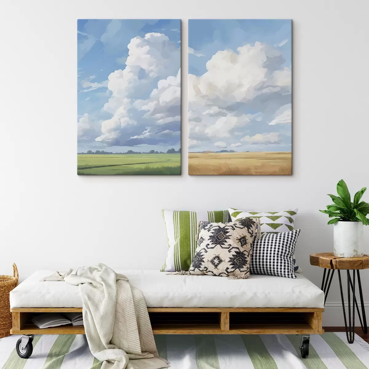 carta da parati Campo contro il cielo con enormi nuvole nr. m00624