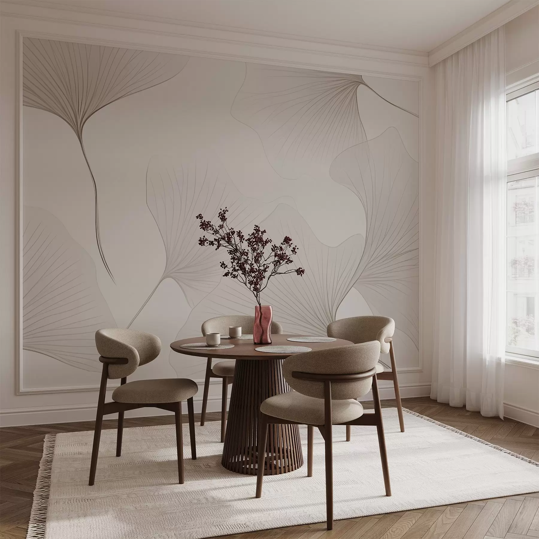 Carta da parati nature Foglie di ginkgo trasparenti 