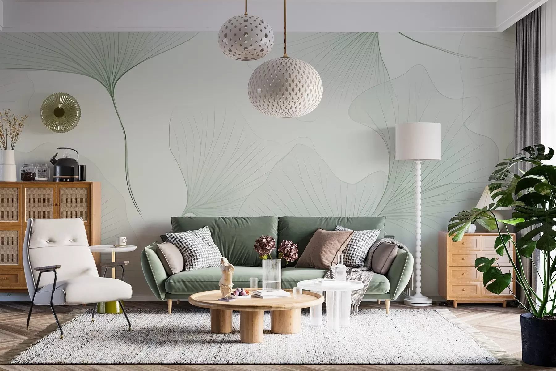 Carta da parati nature Foglie di ginkgo trasparenti 