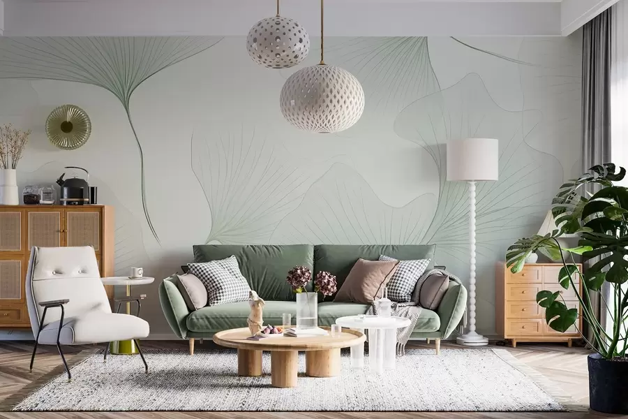 Carta da parati nature Foglie di ginkgo trasparenti 