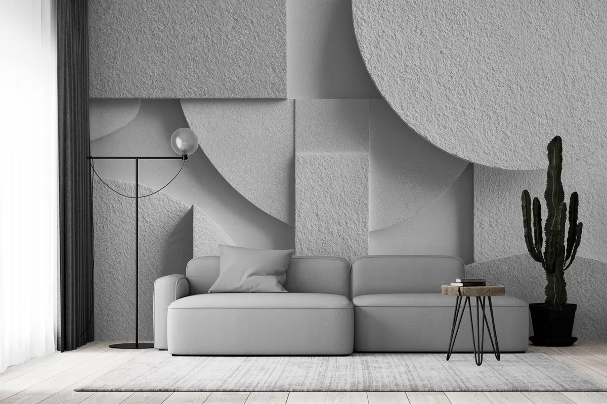 carta da parati Composizione astratta con forme geometriche tridimensionali bianche nr. w04395v1