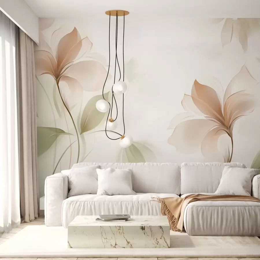 Carta da parati Floreale Fiori trasparenti nei toni caldi del beige e del rosa n. w04397