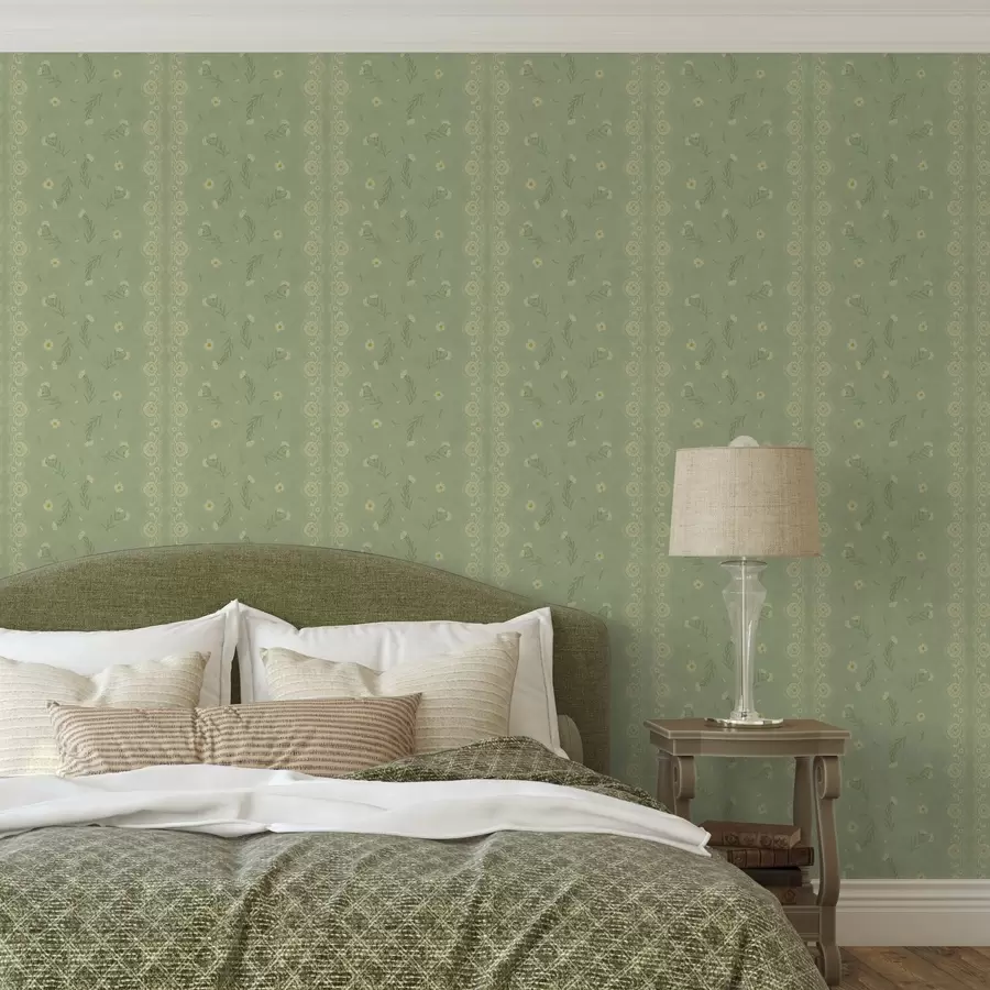 carta da parati Sfondo verde con margherite e bordo in pizzo nr. a00291