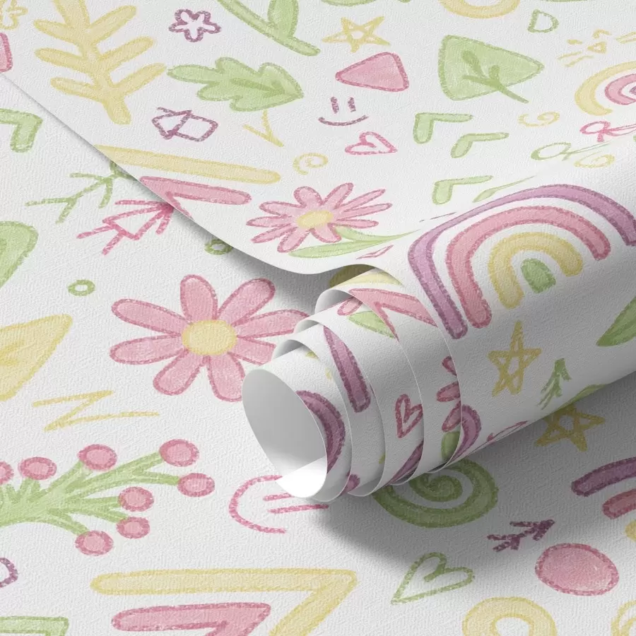 carta da parati Disegno per bambini con arcobaleni, fiori e alberi nr. a00296