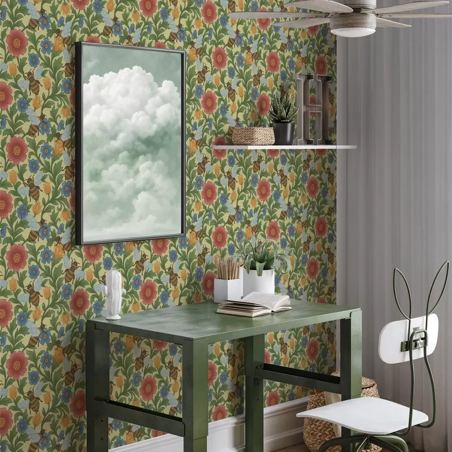 carta da parati Fiori luminosi con api grandi nr. a00315