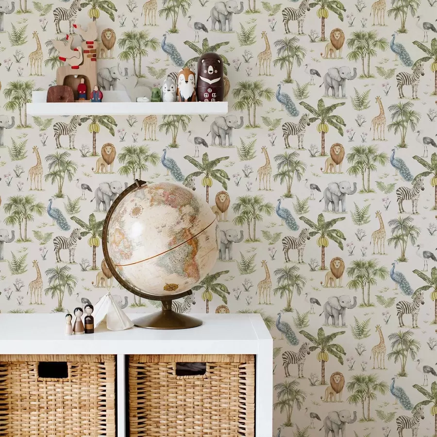 carta da parati Animali africani tra palme e piante esotiche nr. a00321