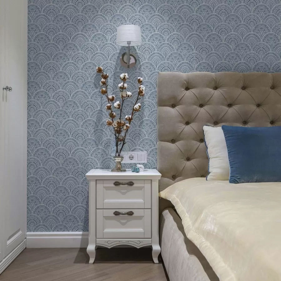 carta da parati Ornamento blu con archi e motivi nr. a00332