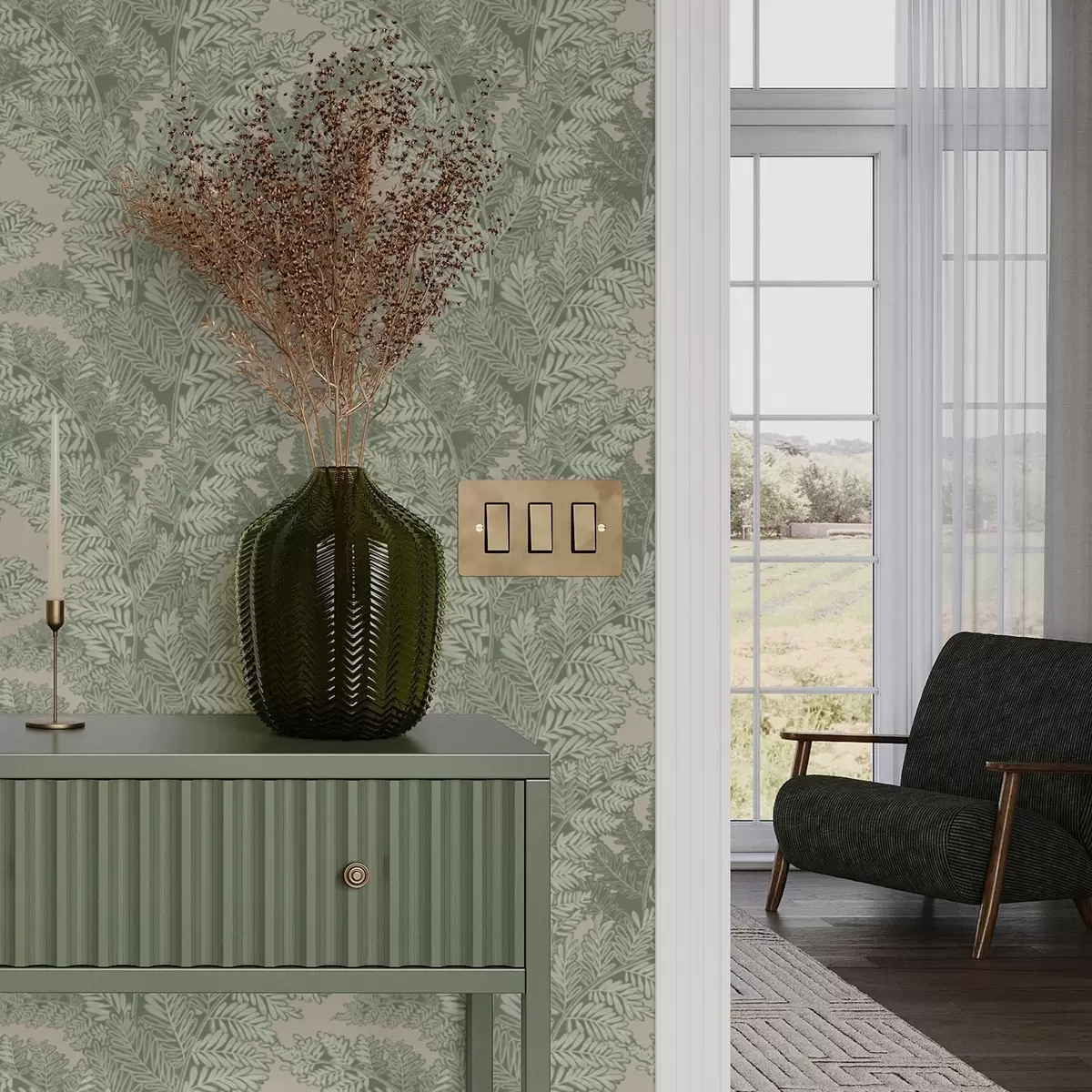 Carta da parati Motivo verde con foglie di felce a00345