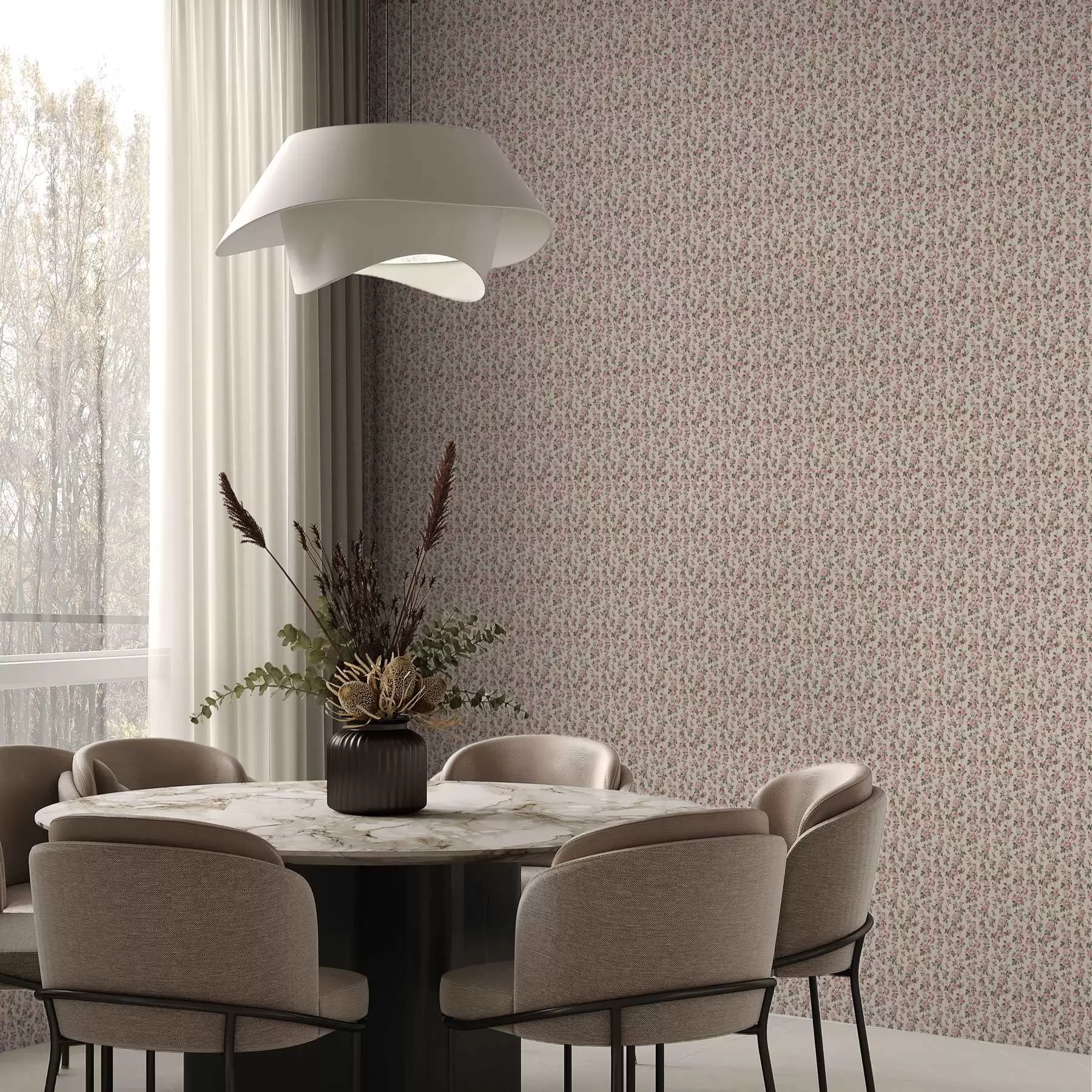 carta da parati Rose rosa su sfondo beige nr. a00346