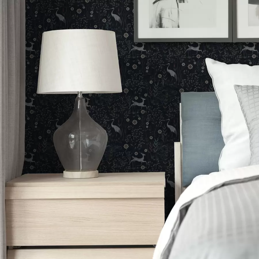 carta da parati Sfondo scuro con uccelli e cervi bianchi nr. a00363