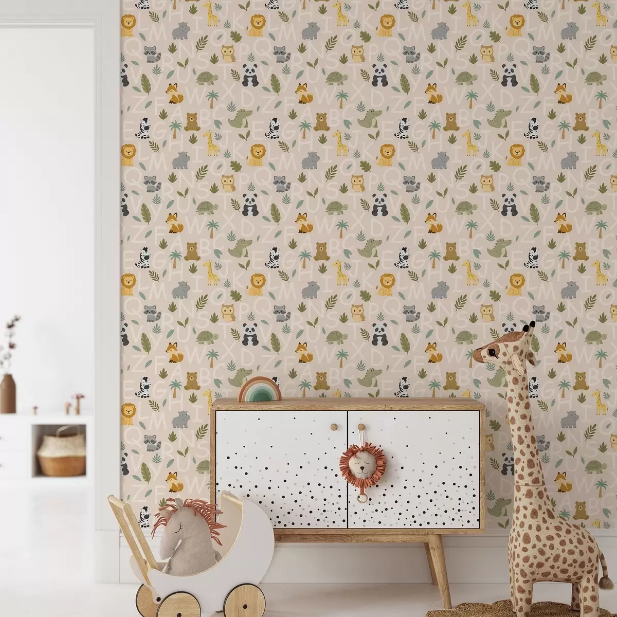 Carta da parati Alfabeto con simpatici animali e piante per bambini a00400