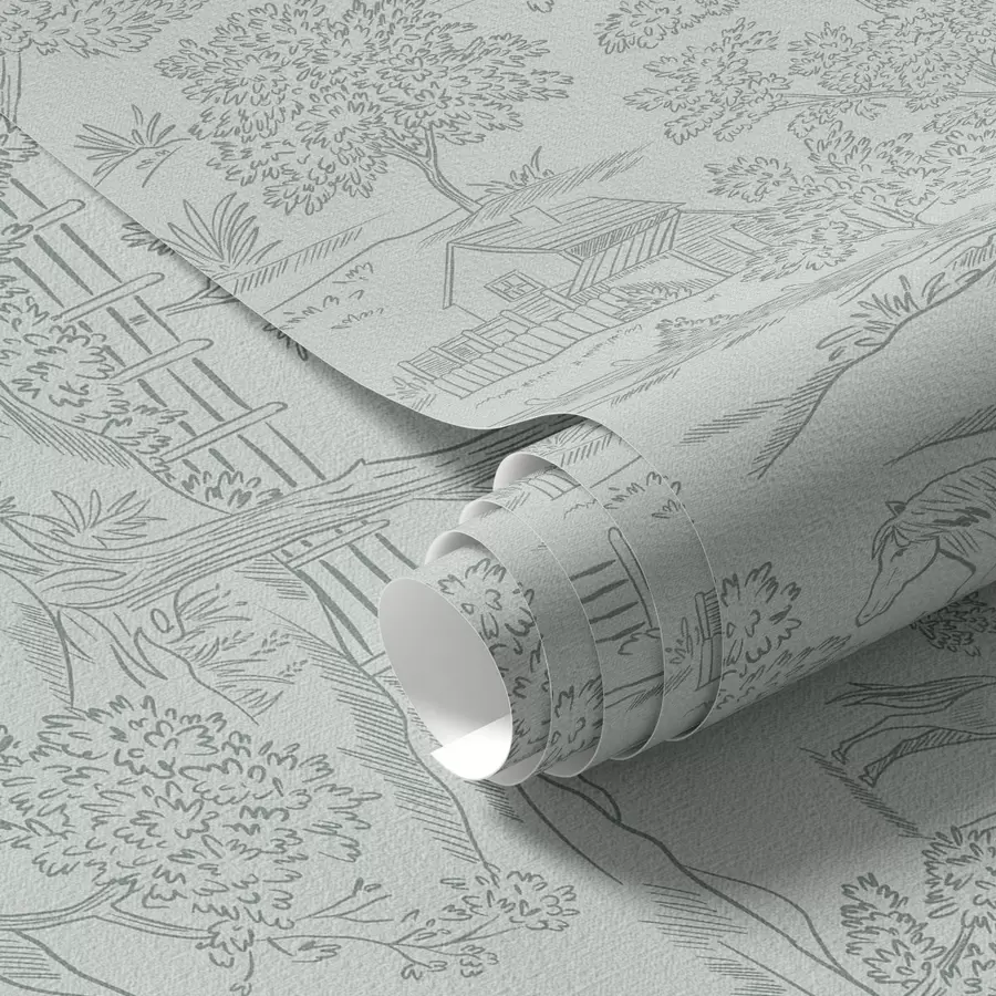 carta da parati Paesaggio verde e monocromatico con cavalli e casolari nr. a00407