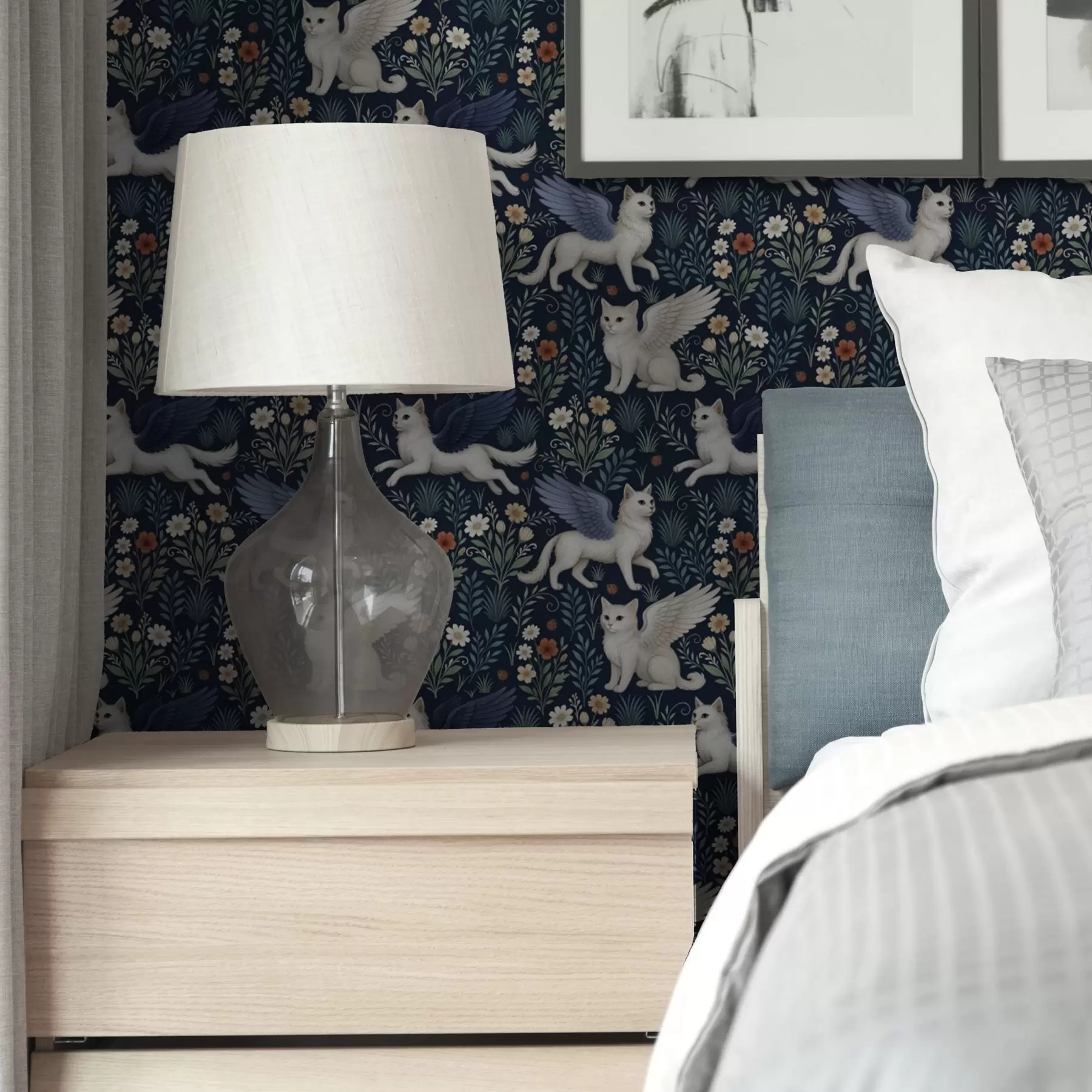 carta da parati Gatti di fantasia con le ali tra i fiori nr. a00408