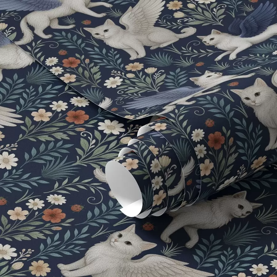 carta da parati Gatti di fantasia con le ali tra i fiori nr. a00408