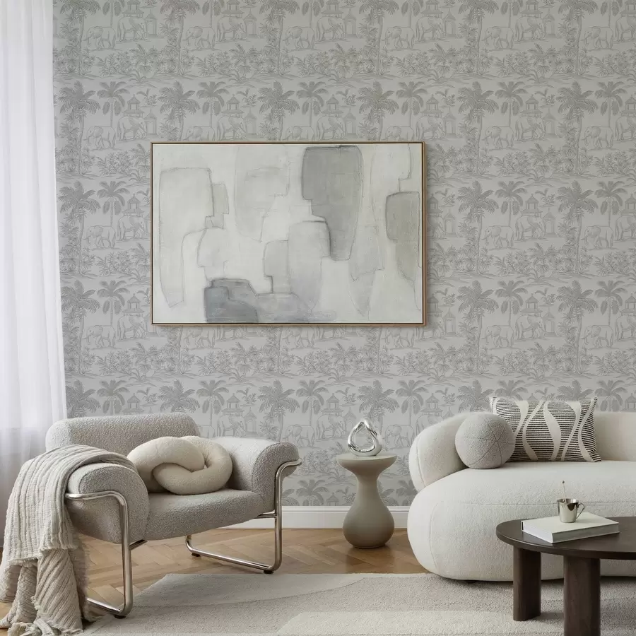 carta da parati Elefanti monocromatici e giungla in stile grafico nr. a00410