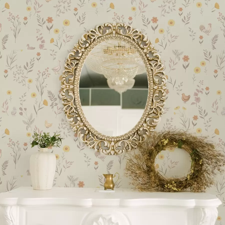 carta da parati Fiori di campo e galline in tenui toni pastello nr. a00478