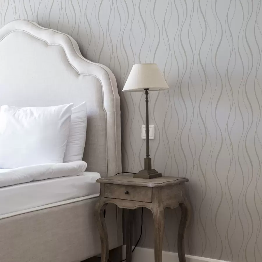 carta da parati Linee astratte ondulate beige su sfondo bianco nr. a00480