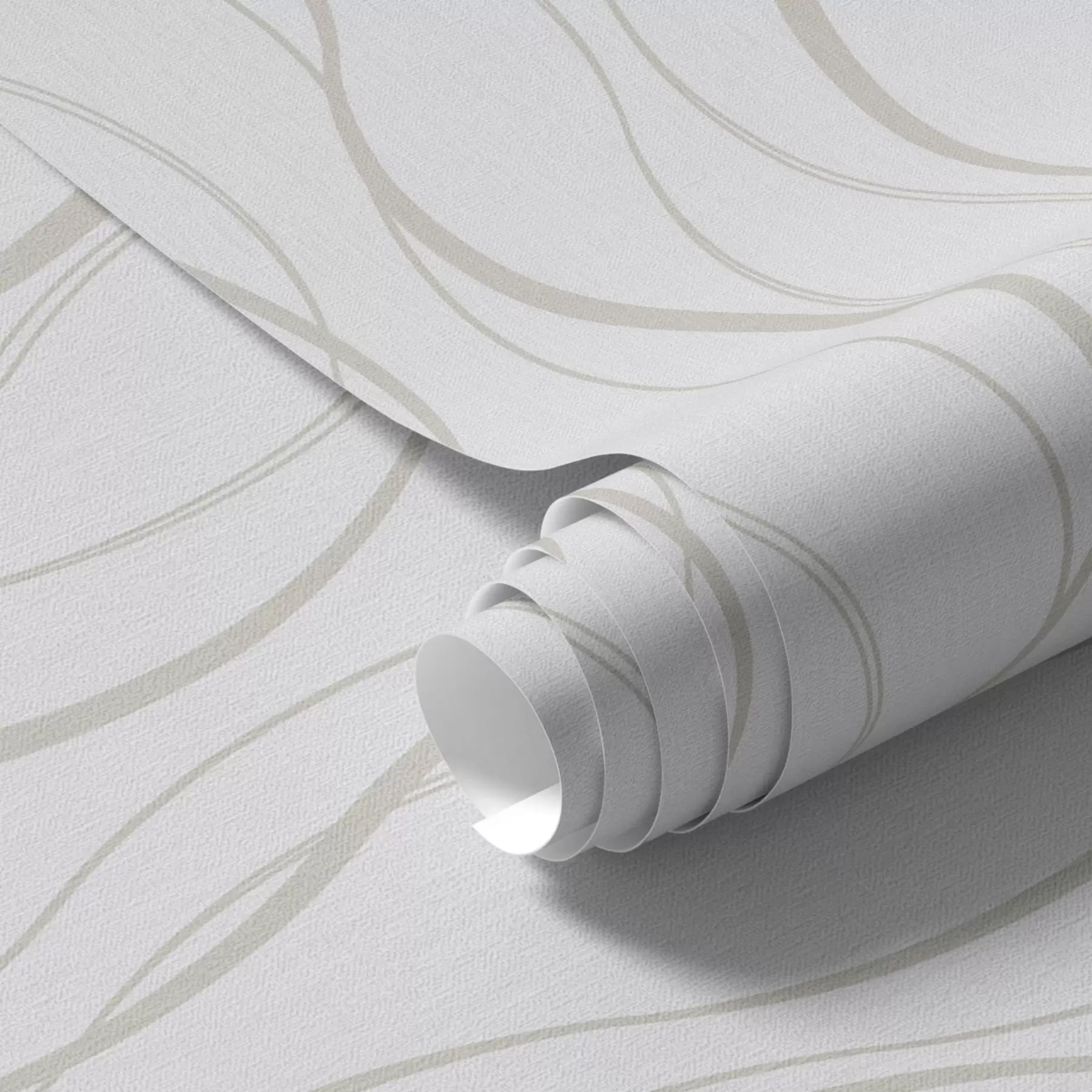 carta da parati Linee astratte ondulate beige su sfondo bianco nr. a00480