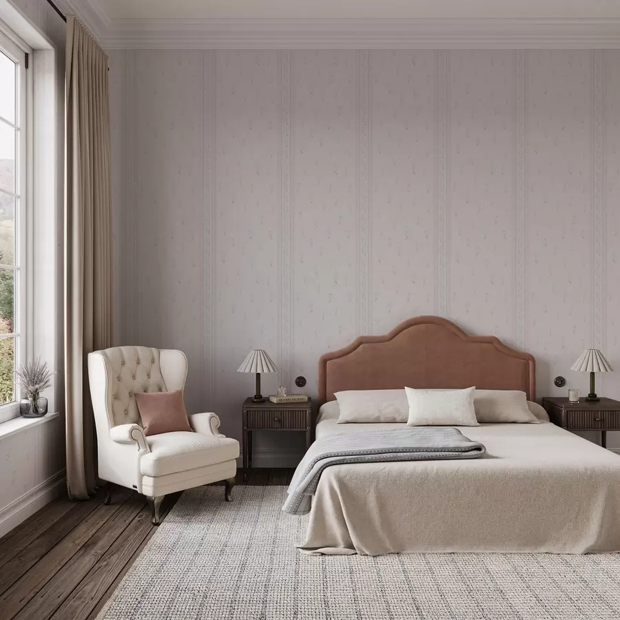 carta da parati Sfondo rosa con delicati fiori e bordi blu nr. a00484