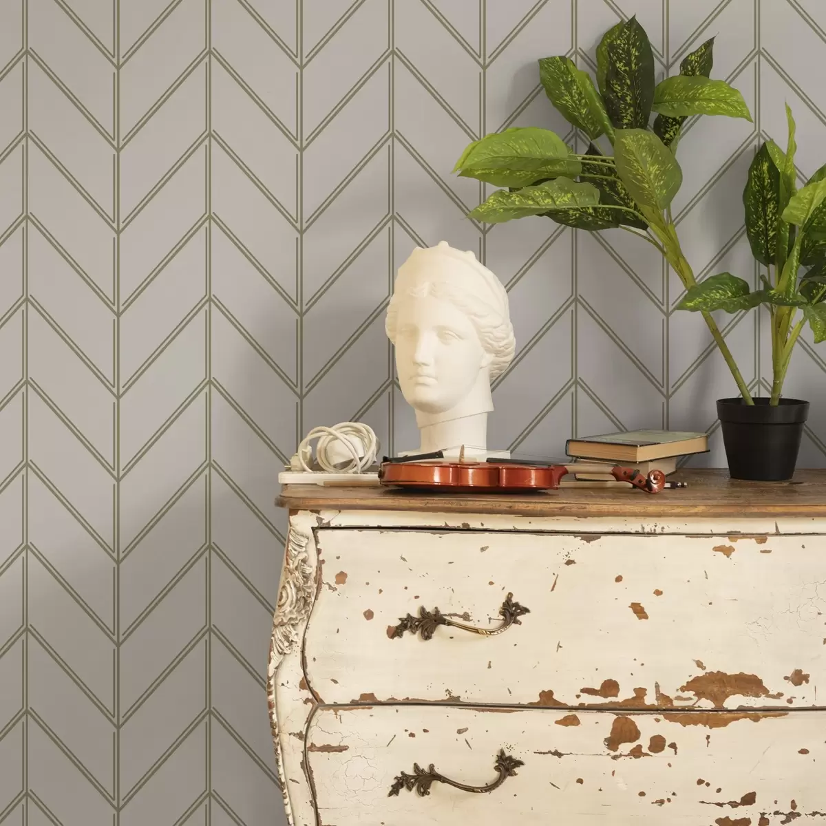 Carta da parati Geometria a forma di abete con linee doppie a00488