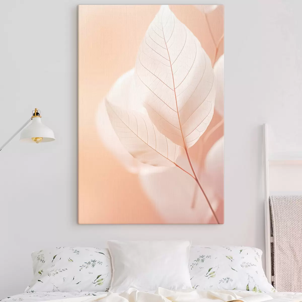 carta da parati Foglie delicate e traslucide con intricati motivi di venature, sfondo morbido color pesca, composizione botanica minimalista nr. s45555