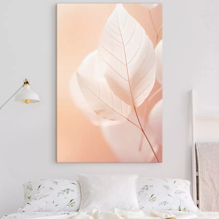 carta da parati Foglie delicate e traslucide con intricati motivi di venature, sfondo morbido color pesca, composizione botanica minimalista nr. s45555