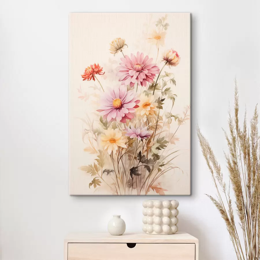carta da parati Un bouquet di fiori colorati, stile acquerello morbido, su uno sfondo chiaro, illustrazione botanica  nr. s45560