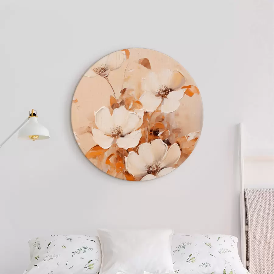 carta da parati Fiori bianchi con foglie arancioni, pennellate delicate, tavolozza di colori caldi, composizione elegante nr. r45573