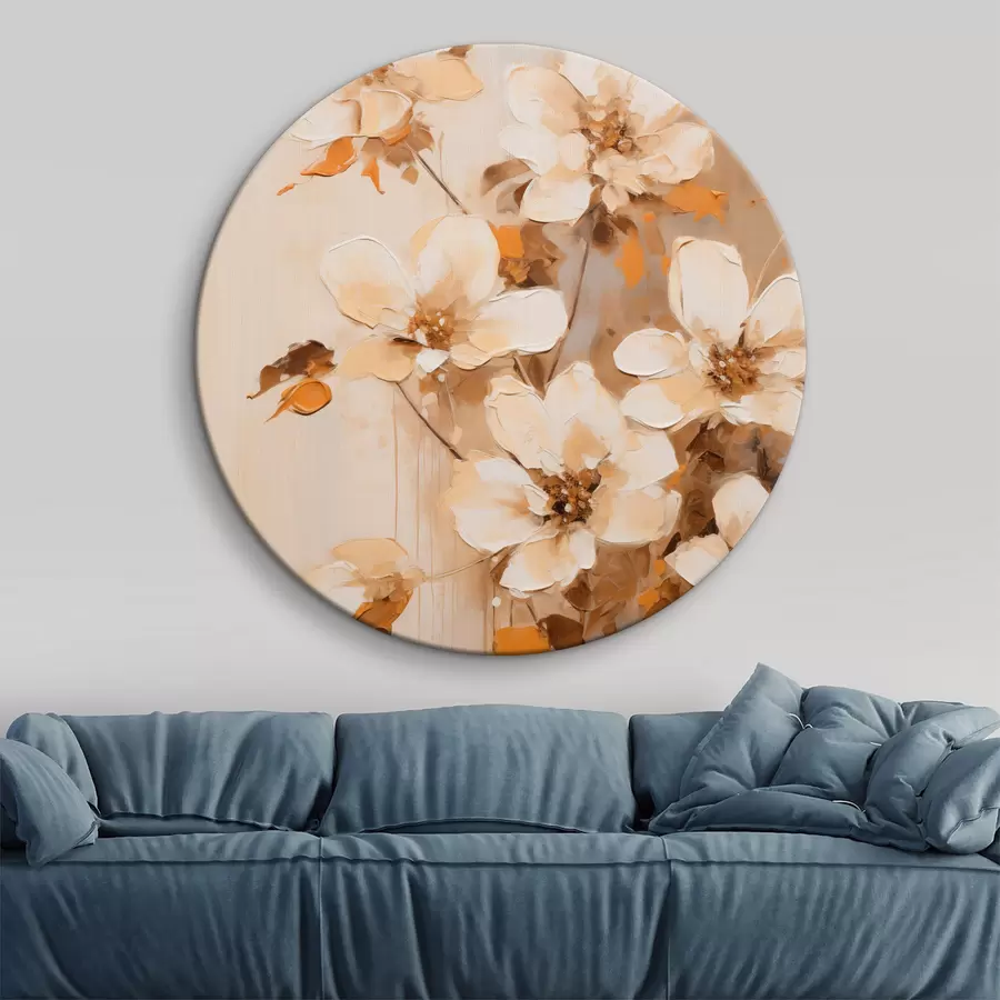 carta da parati Fiori bianchi con foglie arancioni, pennellate delicate, composizione floreale, arte botanica nr. r45574