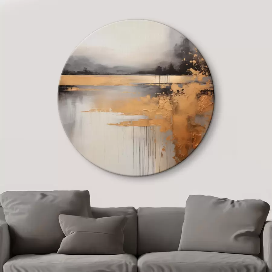 carta da parati Paesaggio astratto strutturato con un fiume e alberi scuri sullo sfondo, il cielo è nuvoloso nr. r45576