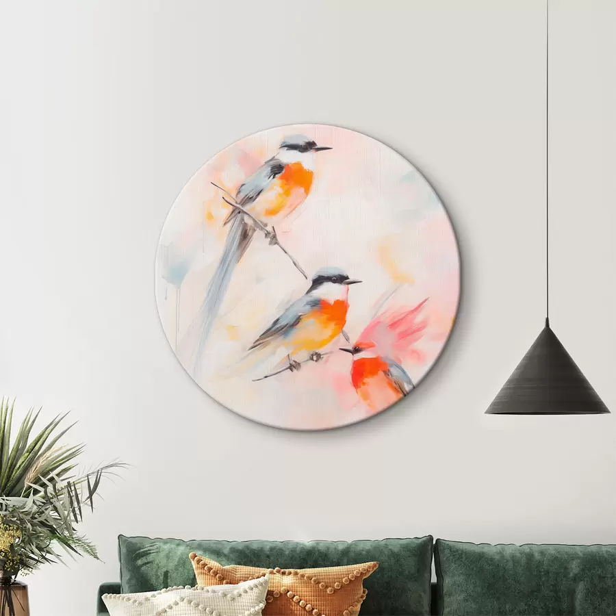 carta da parati Uccelli appollaiati sui rami, colori pastello tenui, sfondo chiaro con sfumature rosa e bianche nr. r45577