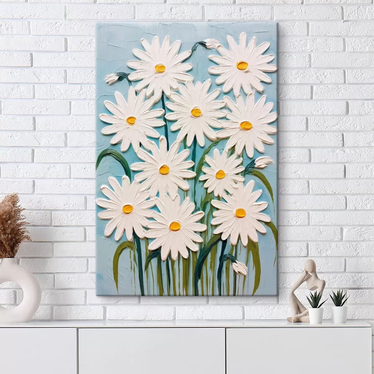 carta da parati Margherite nello stile della pittura a rilievo: composizione su sfondo blu nr. s45527