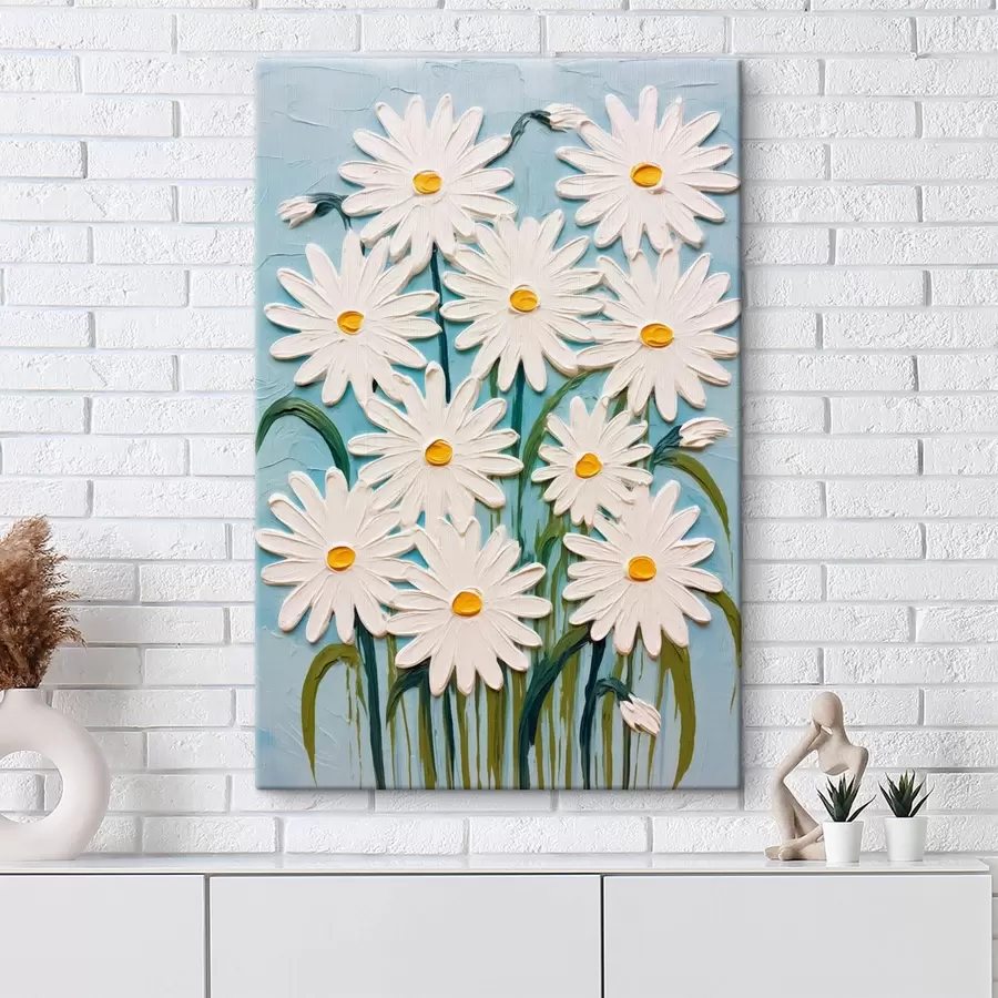 carta da parati Margherite nello stile della pittura a rilievo: composizione su sfondo blu nr. s45527