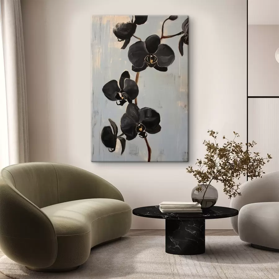 carta da parati Orchidee decorative: fiori neri su sfondo grigio nr. s45547