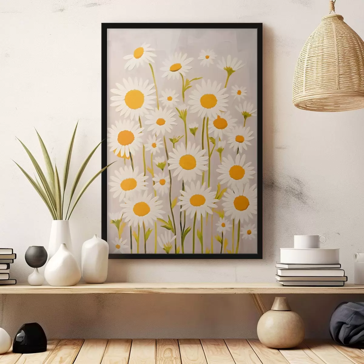 Poster Fiori di campo: composizione di margherite su sfondo chiaro f45528