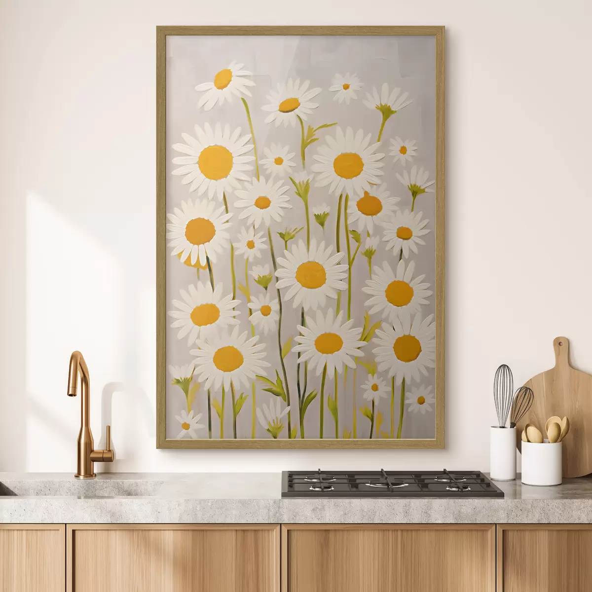 Poster Fiori di campo: composizione di margherite su sfondo chiaro f45528