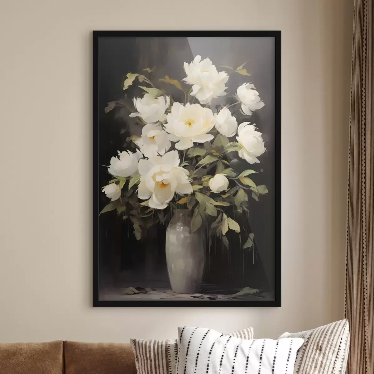 Poster Delicate peonie in un vaso: composizione floreale nello stile della pittura f45532