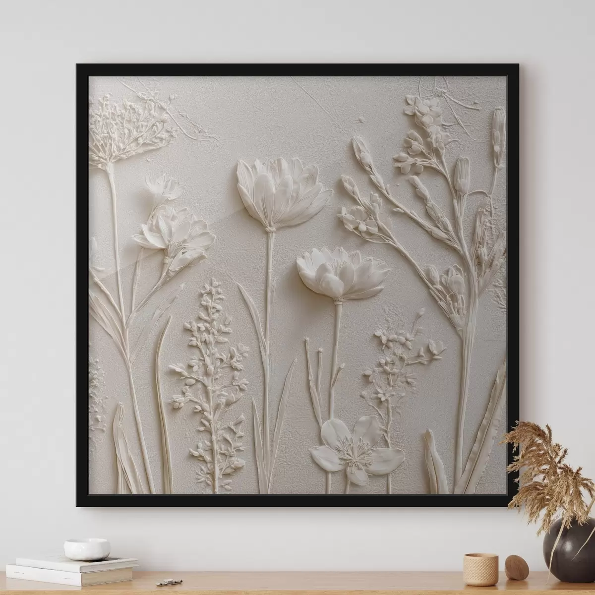 Poster Composizione astratta: stile bassorilievo con fiori su sfondo chiaro f45535