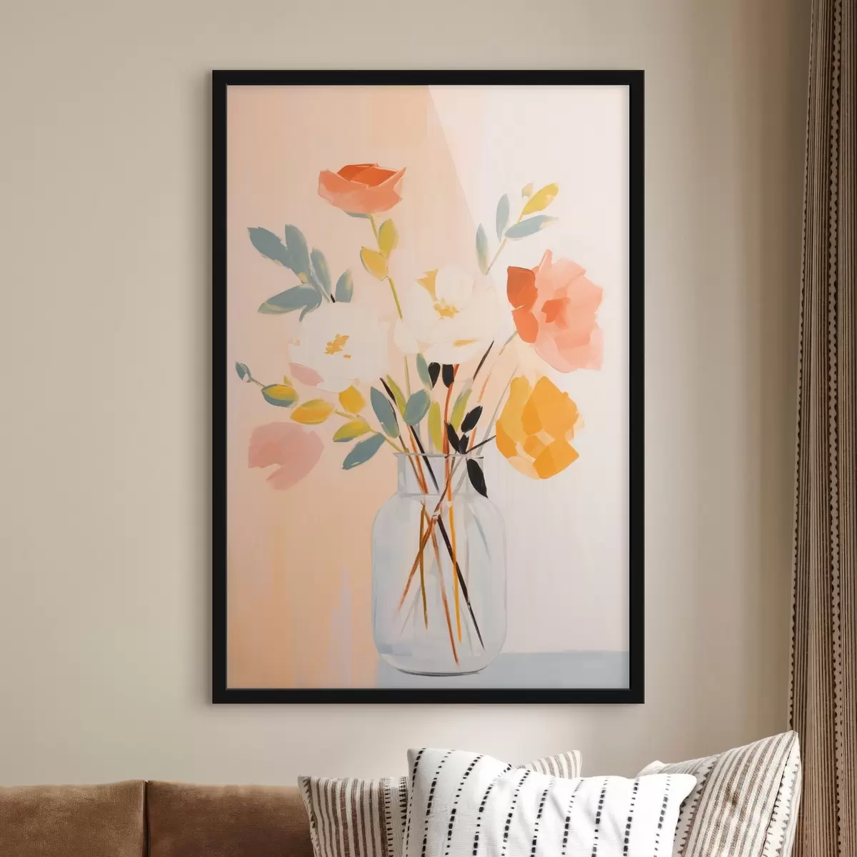 Poster Fiori decorativi: bouquet astratto in un vaso su sfondo chiaro f45539